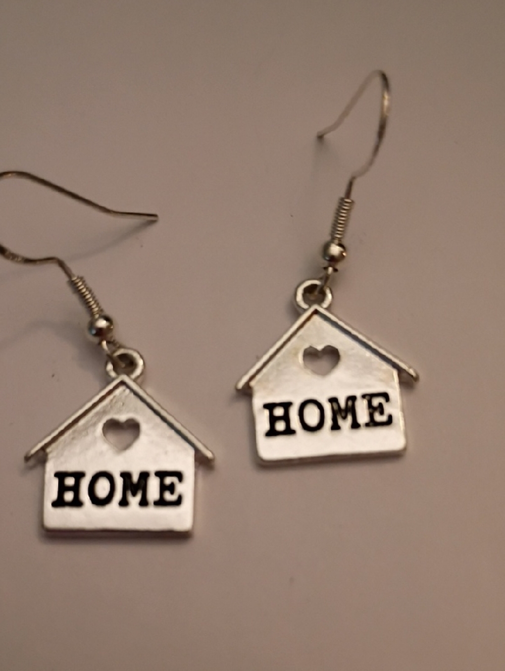 Silver 'HOME' House Charm Drop Earrings